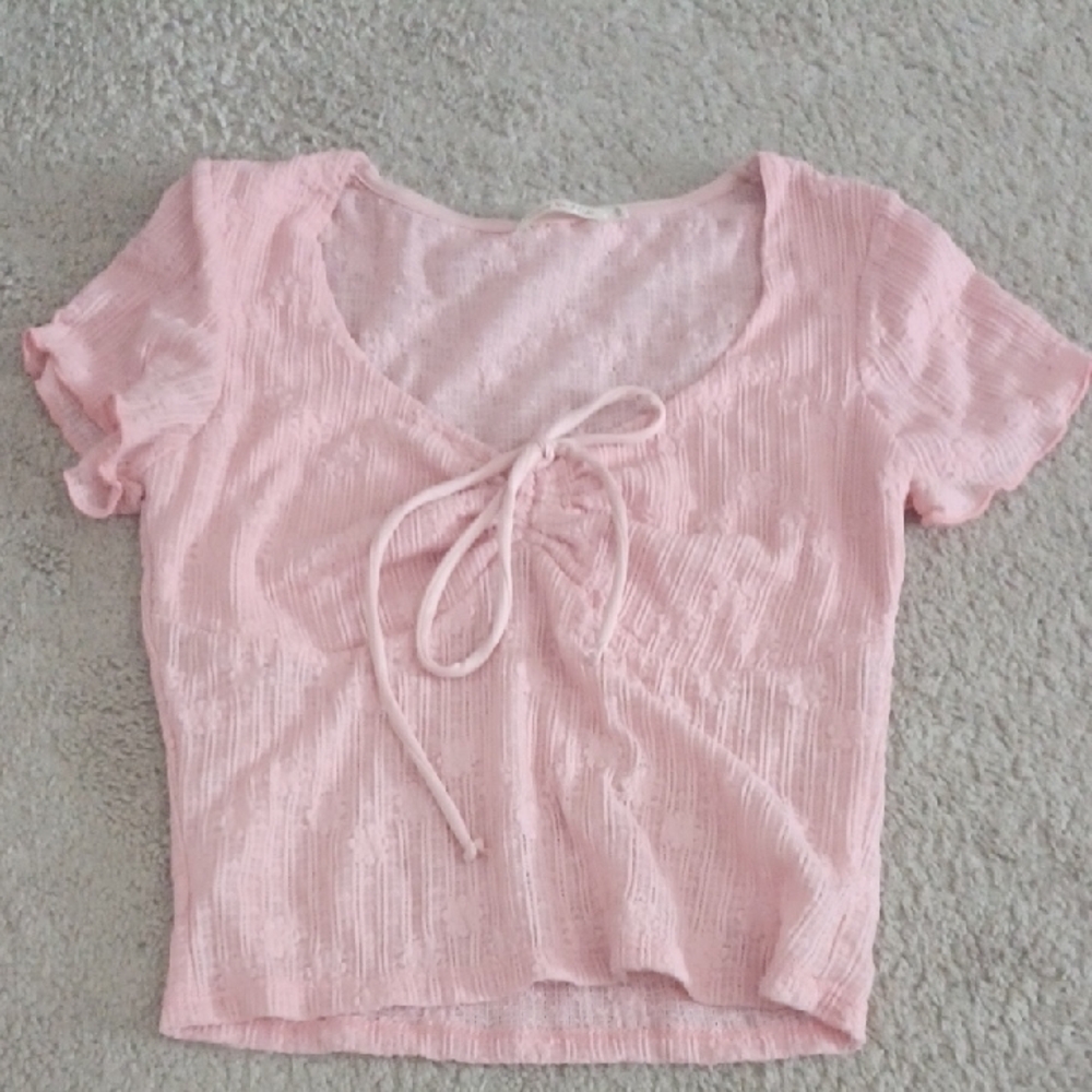 Heart & Hips Pink Crop Tie Front Blouse